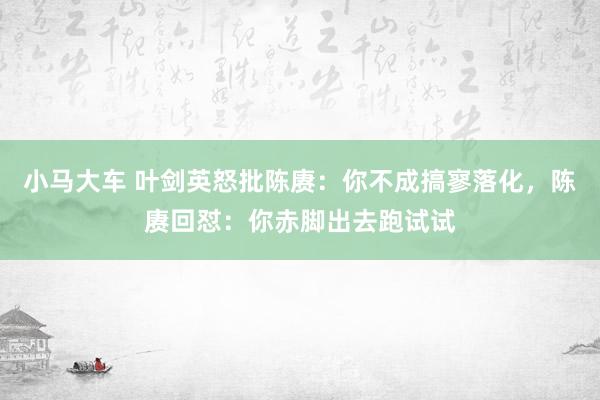 小马大车 叶剑英怒批陈赓：你不成搞寥落化，陈赓回怼：你赤脚出去跑试试