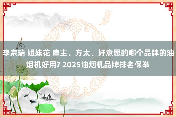 李宗瑞 姐妹花 雇主、方太、好意思的哪个品牌的油烟机好用? 2025油烟机品牌排名保举